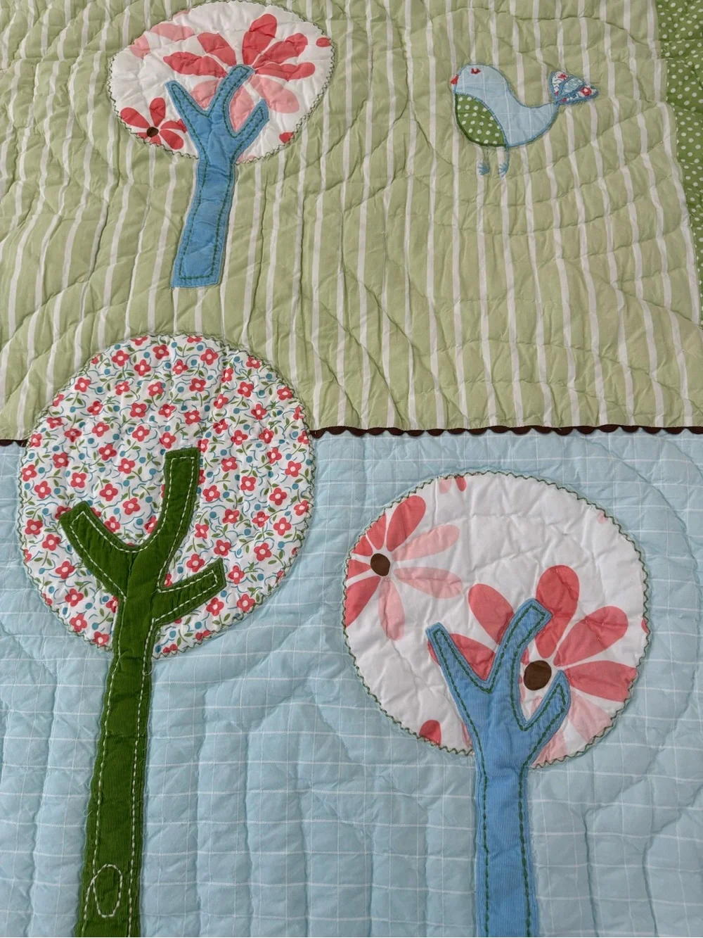 Retired Pottery Barn Kids Twin Brooke Patchwork Tree Quilt in Green, Blue & Pink